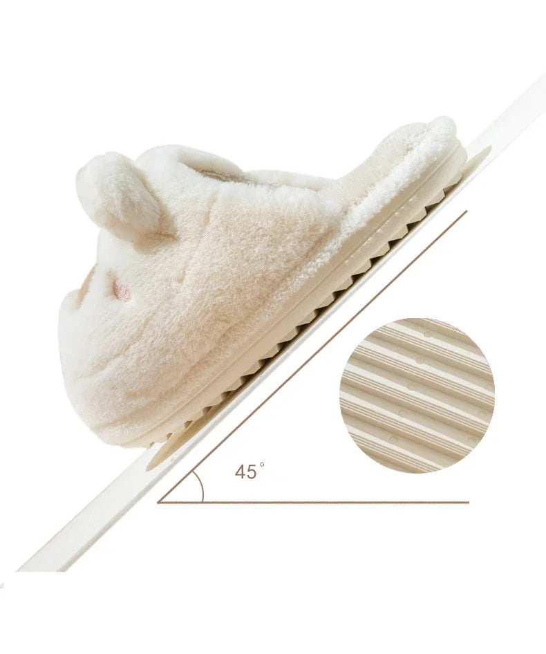 Warm Slipper House Cartoon Teddy Bear Womens Winter Plush Contton Indoor Funny Fuzzy Floor Home Room Shoes Flat Female Men Male