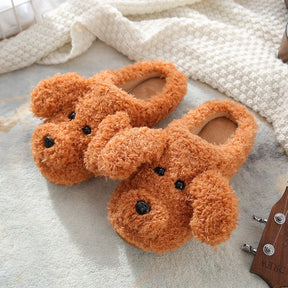 Comwarm Cute Dog Short Plush Slippers For Women 2023 Winter Warm Furry Cotton Shoes Couples Home Indoor Bedroom Cozy Slippers