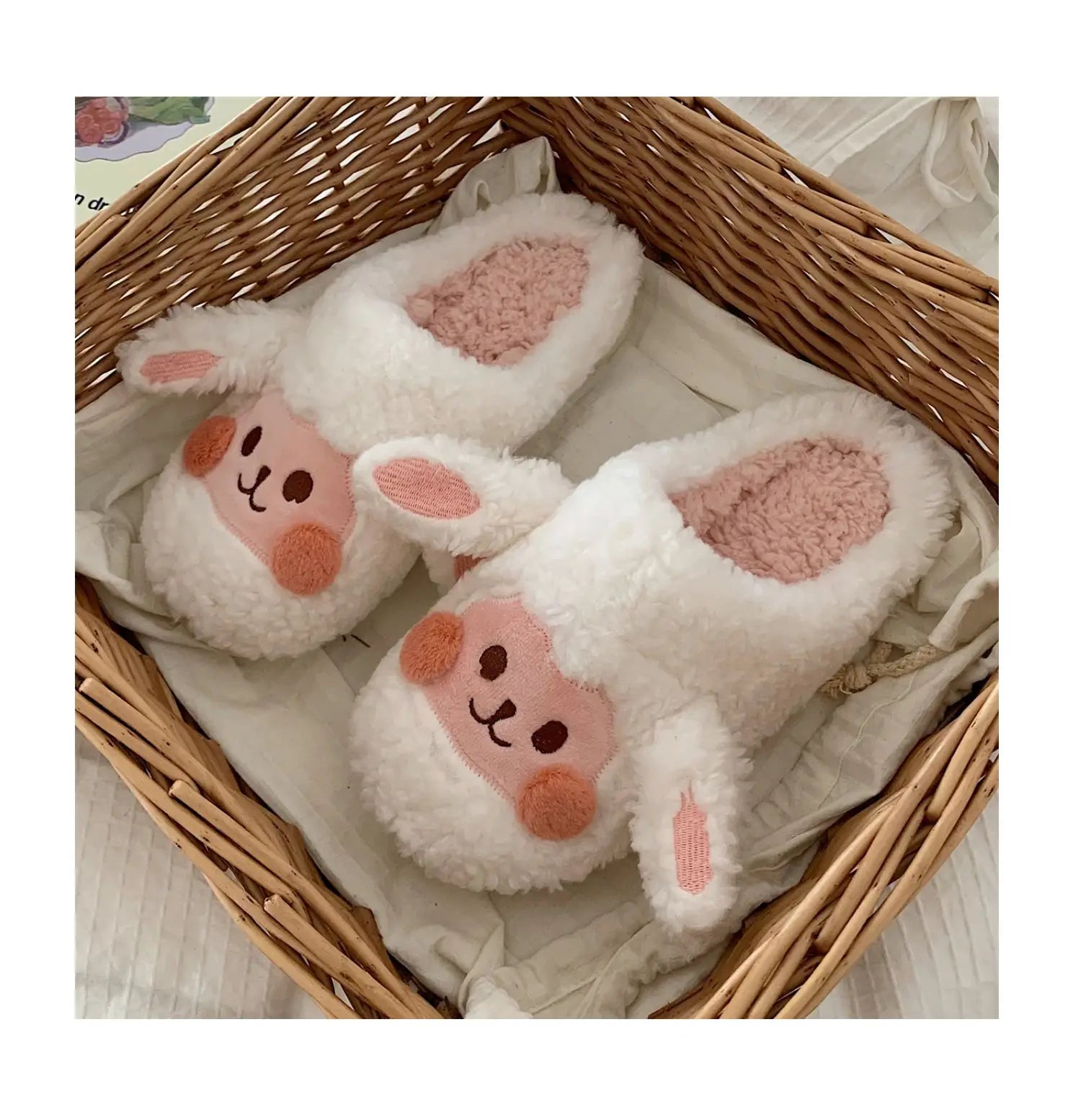 Comwarm Cute Dog Short Plush Slippers For Women 2023 Winter Warm Furry Cotton Shoes Couples Home Indoor Bedroom Cozy Slippers