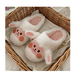 Comwarm Cute Dog Short Plush Slippers For Women 2023 Winter Warm Furry Cotton Shoes Couples Home Indoor Bedroom Cozy Slippers