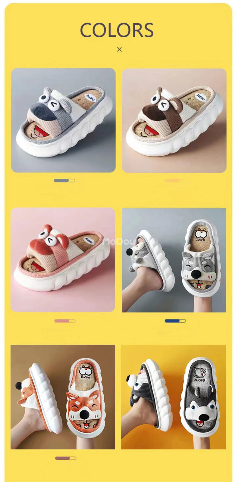 Mo Dou All Senson Designer Slippers Cute Cartoon Lovely Animals Bedroom Cotton Home Shoes Indoor Thick Sole Couples Men Women