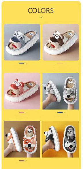 Mo Dou All Senson Designer Slippers Cute Cartoon Lovely Animals Bedroom Cotton Home Shoes Indoor Thick Sole Couples Men Women
