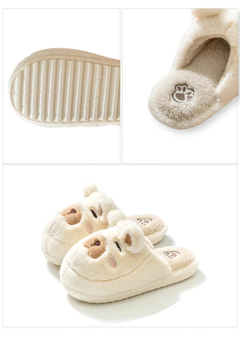 Warm Slipper House Cartoon Teddy Bear Womens Winter Plush Contton Indoor Funny Fuzzy Floor Home Room Shoes Flat Female Men Male