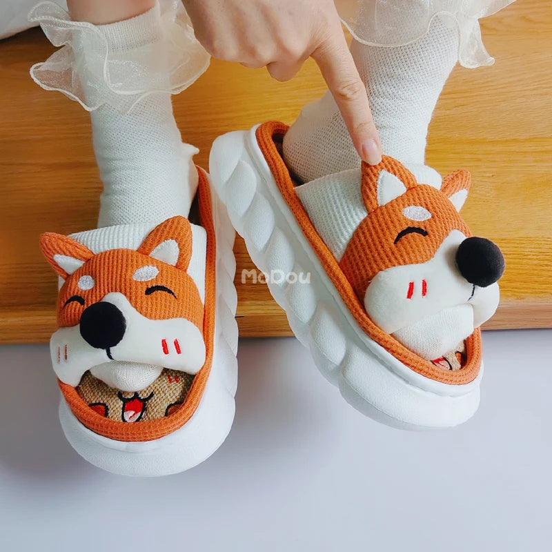 Mo Dou All Senson Designer Slippers Cute Cartoon Lovely Animals Bedroom Cotton Home Shoes Indoor Thick Sole Couples Men Women