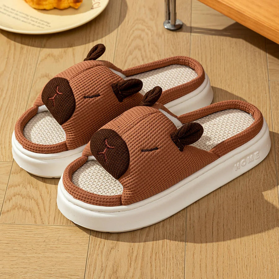 Cute Cartoon Flax Summer Women's Indoor Slippers Bedroom Soft Thick Sole Anti slip and odor proof  Fashion Leisure Home Shoes