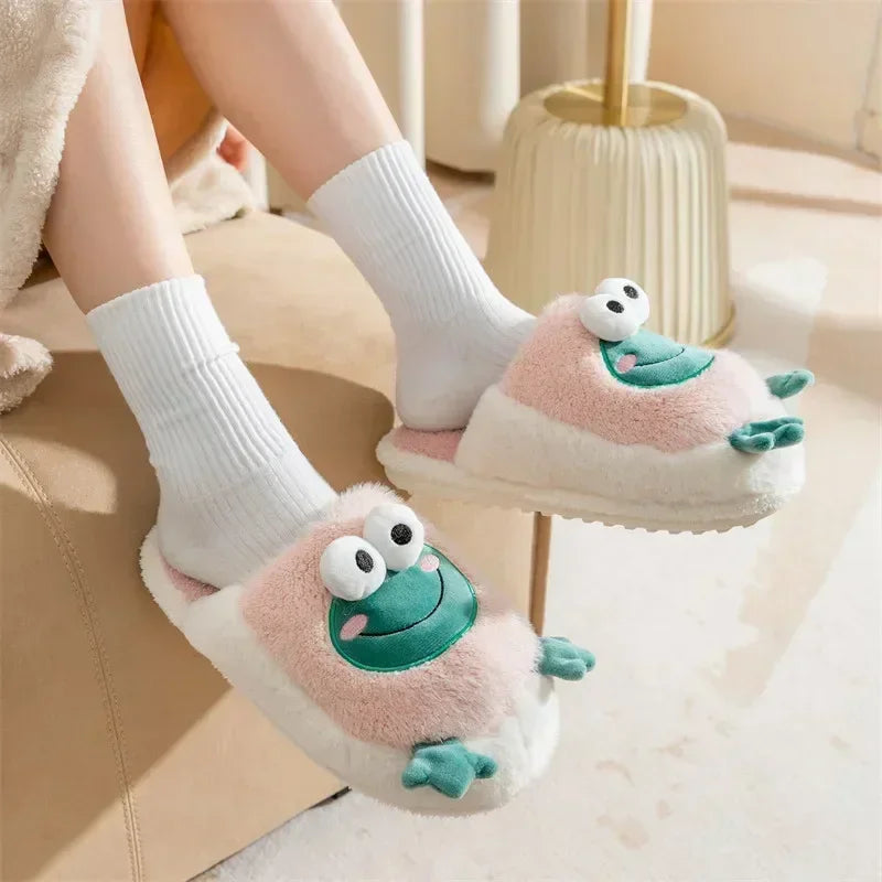 Warm Slipper House Cartoon Teddy Bear Womens Winter Plush Contton Indoor Funny Fuzzy Floor Home Room Shoes Flat Female Men Male