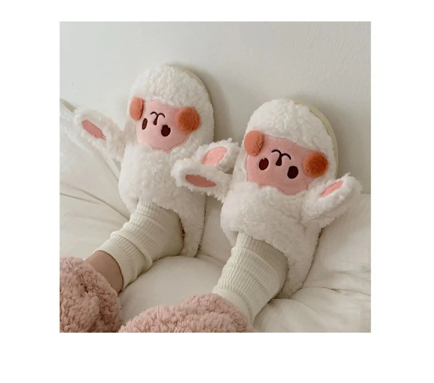 Comwarm Cute Dog Short Plush Slippers For Women 2023 Winter Warm Furry Cotton Shoes Couples Home Indoor Bedroom Cozy Slippers
